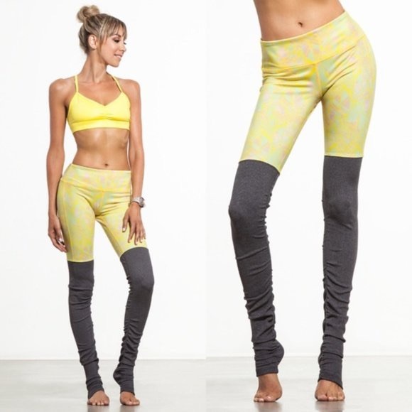 ALO Yoga Pants - Alo Yoga Ruched Goddess Leggings Yellow Gray